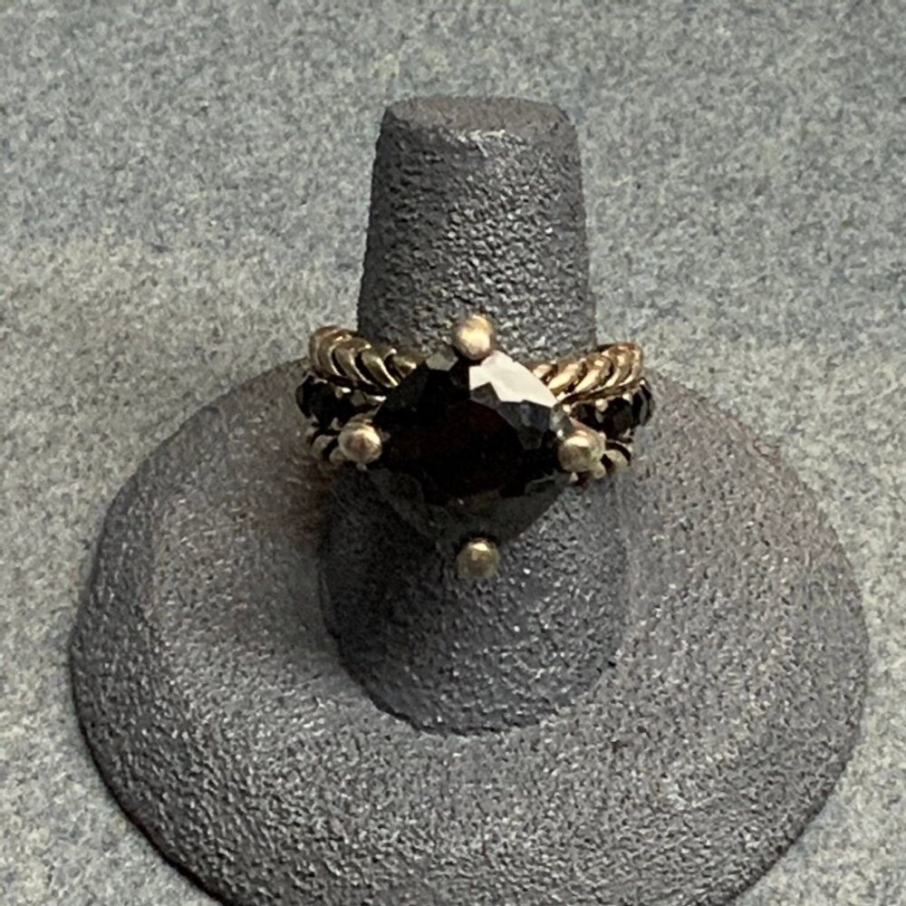 Premier Designs Rope Ring Size 7 As Is Silver Black Faceted Rhinestone Twisted